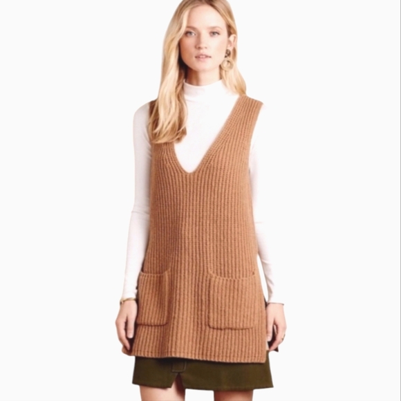 NWOT Anthropologie Moth Camel Shaker Knit Alpaca Blend Sweater Vest  XL - Picture 3 of 10